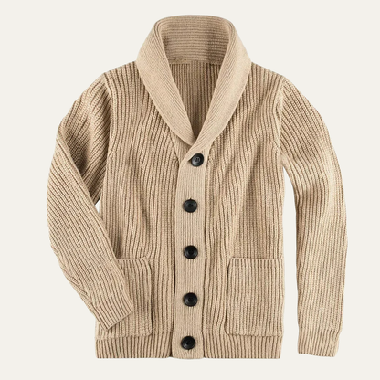 Men's Chunky Knit Cardigan Cotton Blend Shawl Collar