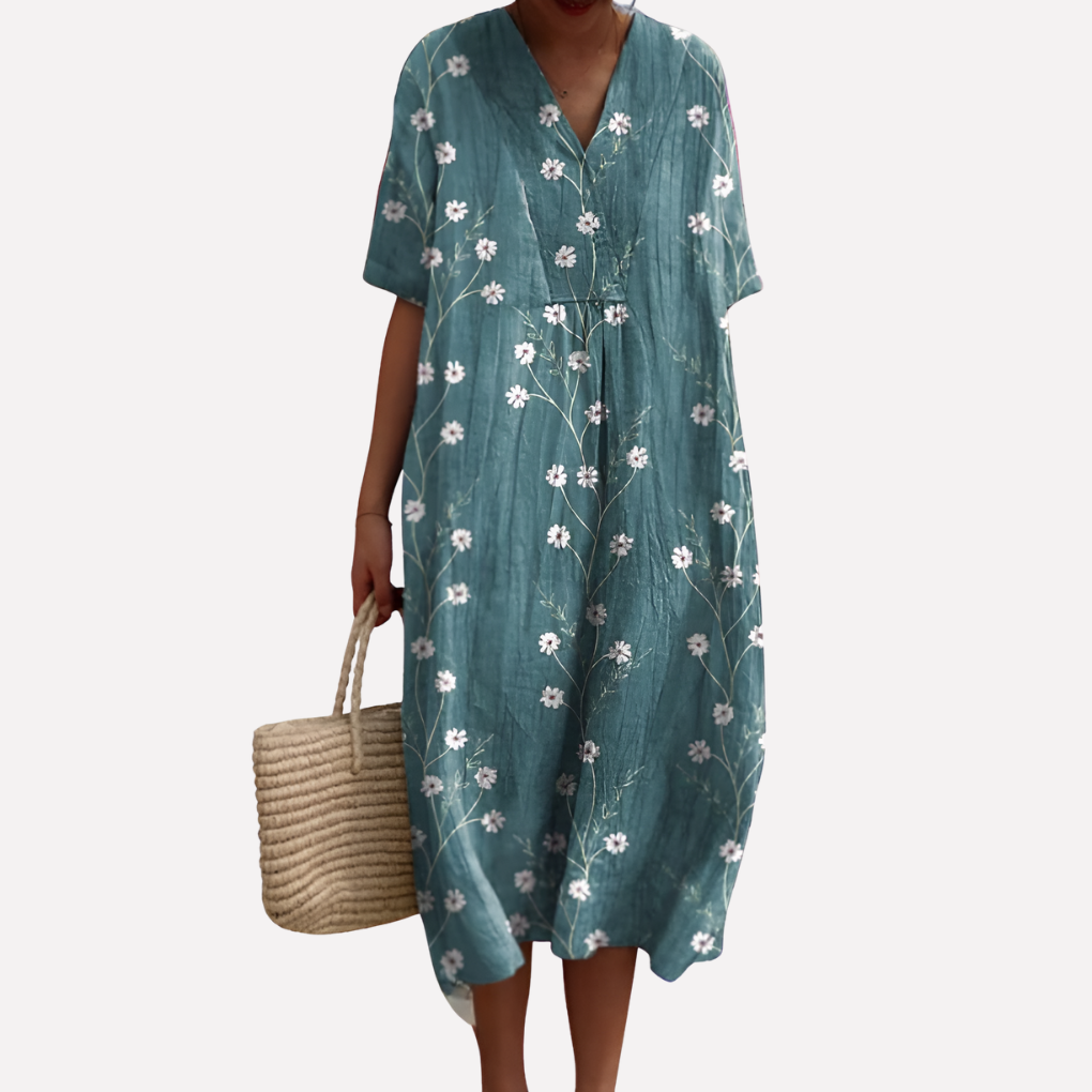 Women's Floral V-Neck Short Sleeve Summer Dress