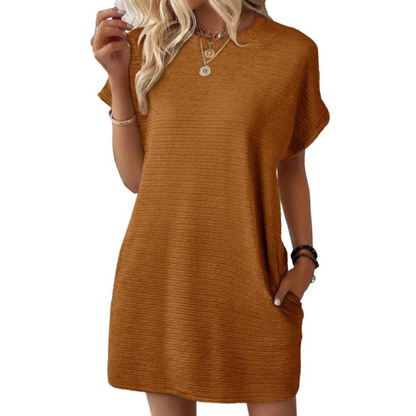 Women's Short Sleeve Mini T-Shirt Dress Crew Neck