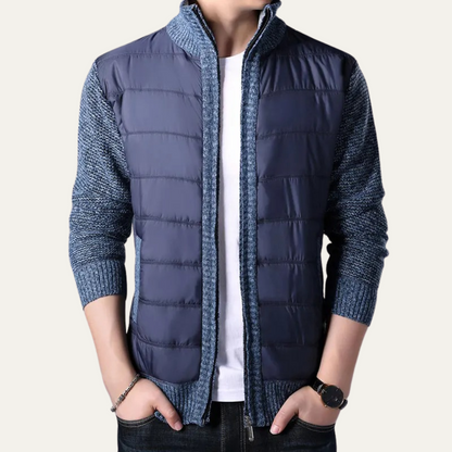 Men's Puffer Jacket Zip Up Knit Sleeve Winter Black