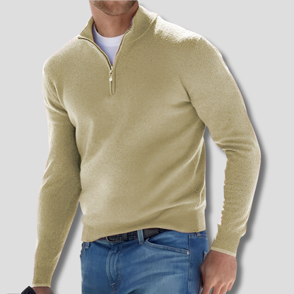 Men's Cotton Pullover Sweater Zipper Collar