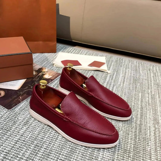 Ladies Loafers Elegant Leather Slip On Shoes - Vonnera