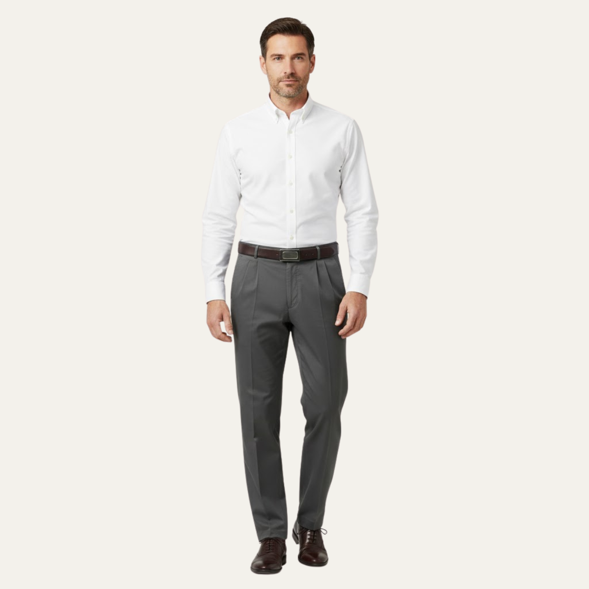 Men's Classic Straight Leg Pants Double Pleated Cotton