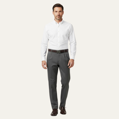 Men's Classic Straight Leg Pants Double Pleated Cotton