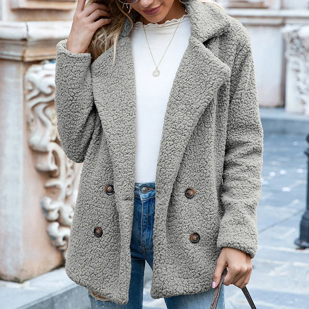 Women's Double Breasted Coat Mid Length Wool Timeless