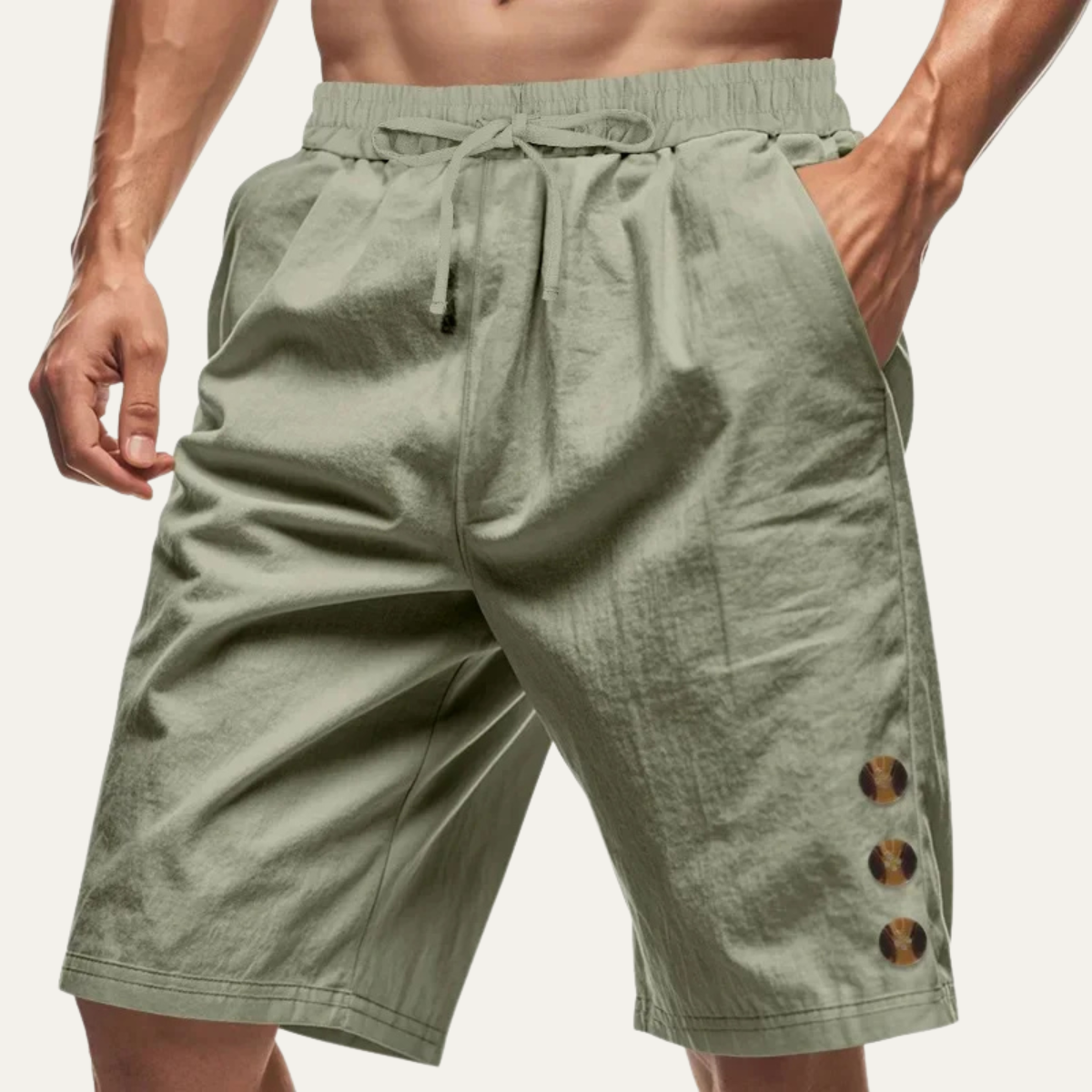 Men's Summer Shorts Cotton Drawstring Beige