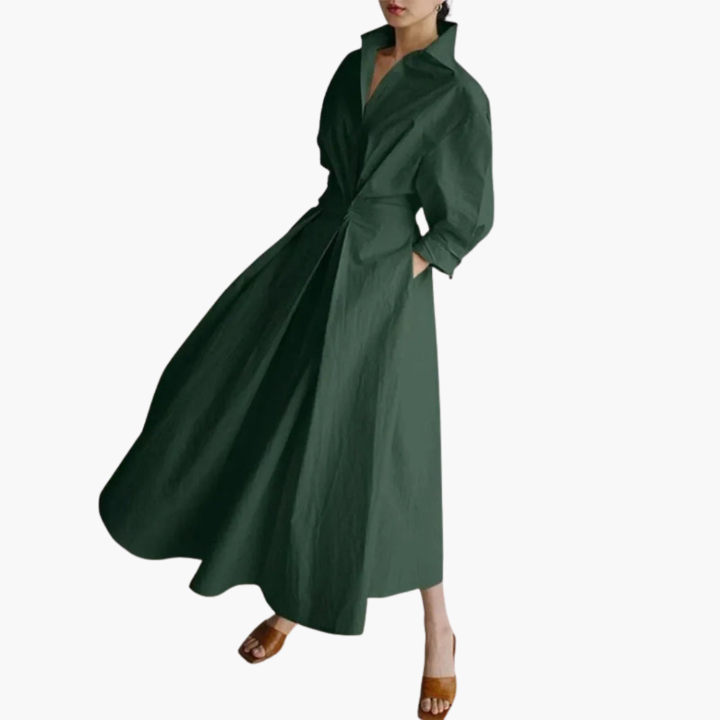 Women's Long Shirt Dress Button Front Waist Detail