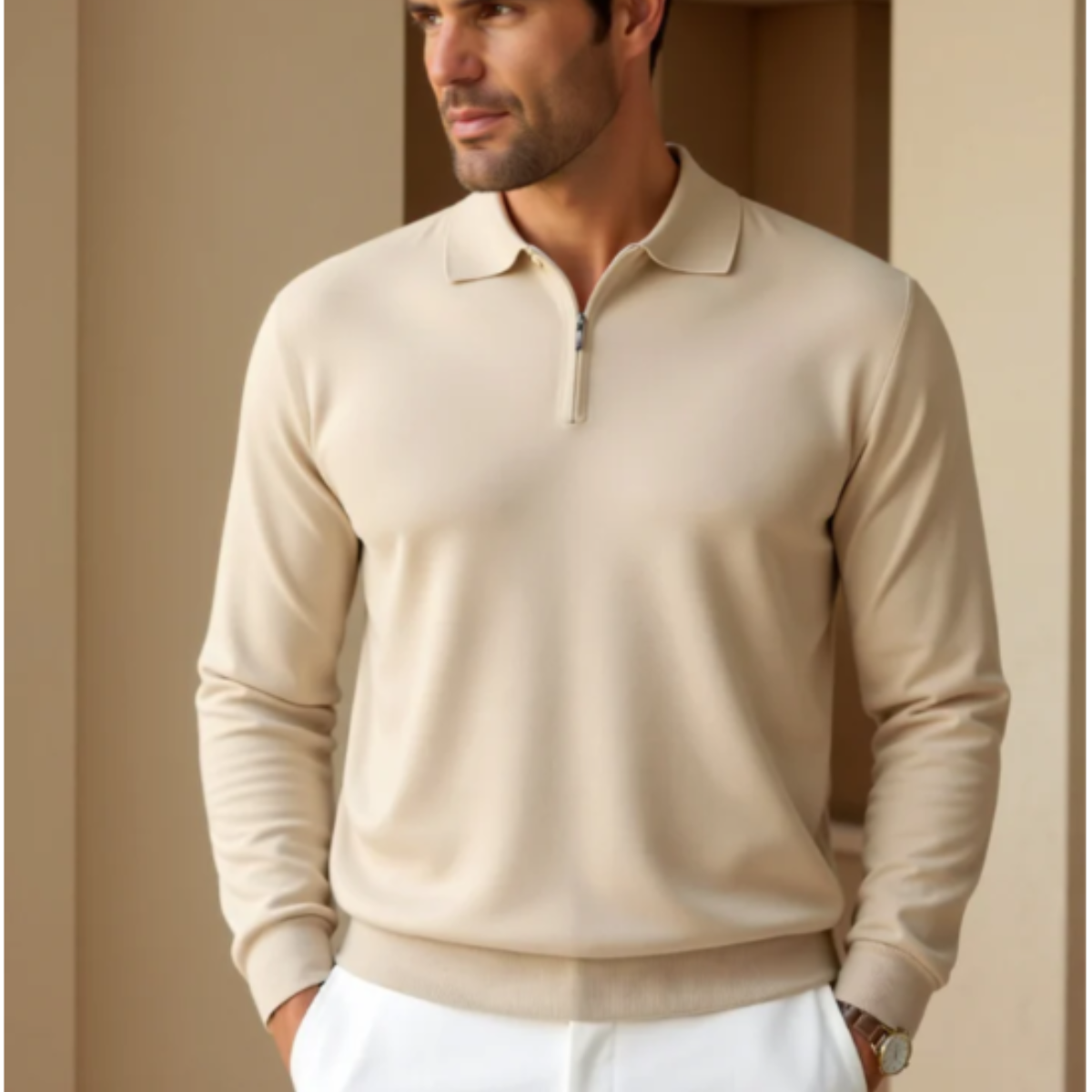 Men's Quarter Zip Knit Polo Sweater