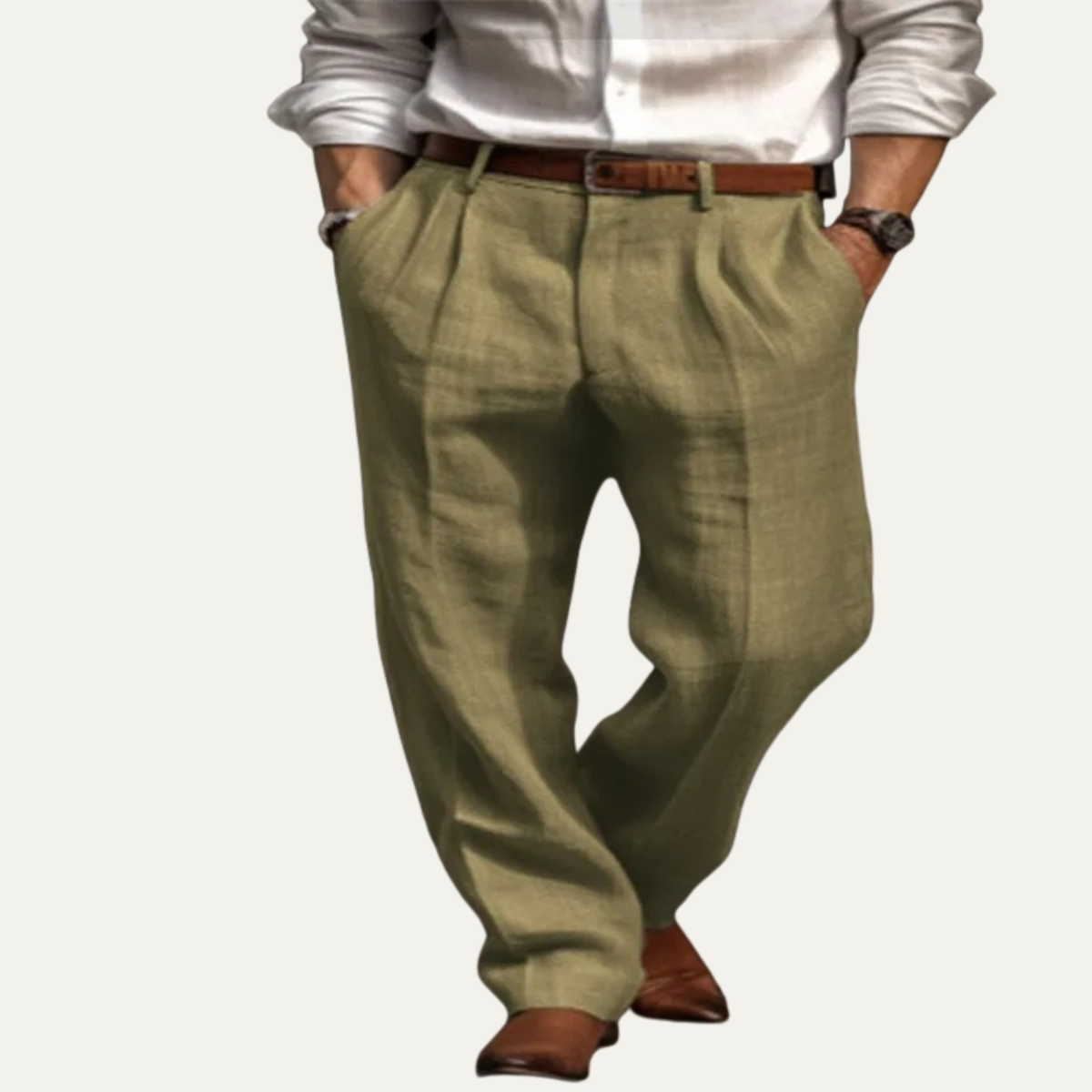 Men's Vintage Pleated Straight Pants Casual Cotton