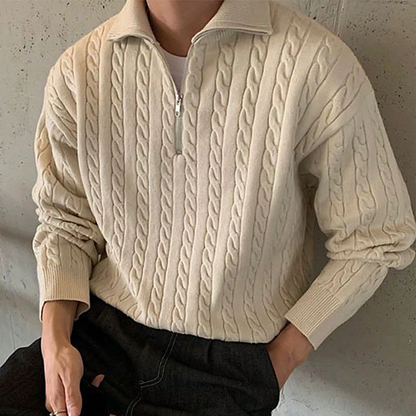 Men's Cable Knit Half Zip Sweater Chunky Warm Knit