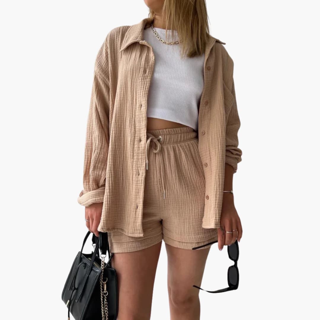 Women's Button Crop Shorts Set - Vonnera