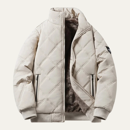 Men's Quilted Jacket Windproof Thermal Padded Coat Fleece Lining