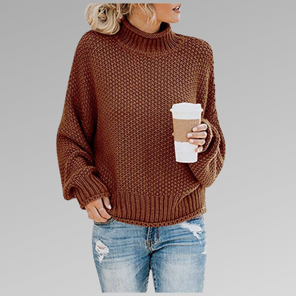 Women's Long Sleeve Knit Sweater High Neck Cozy Pullover