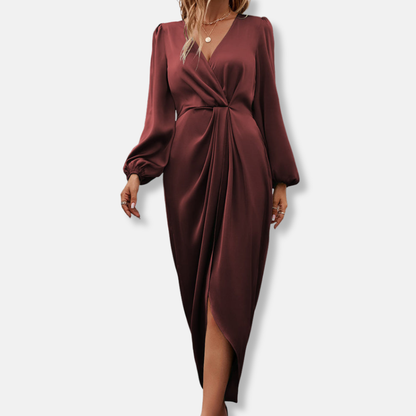Women's Satin Midi Dress Asymmetric Hem
