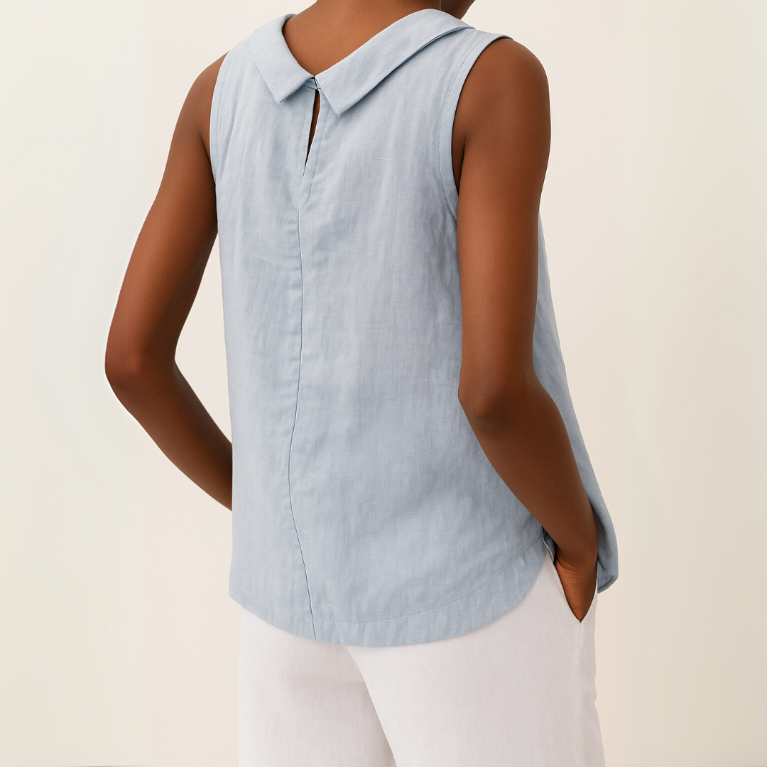 Women's Sleeveless Blouse Rolled Collar