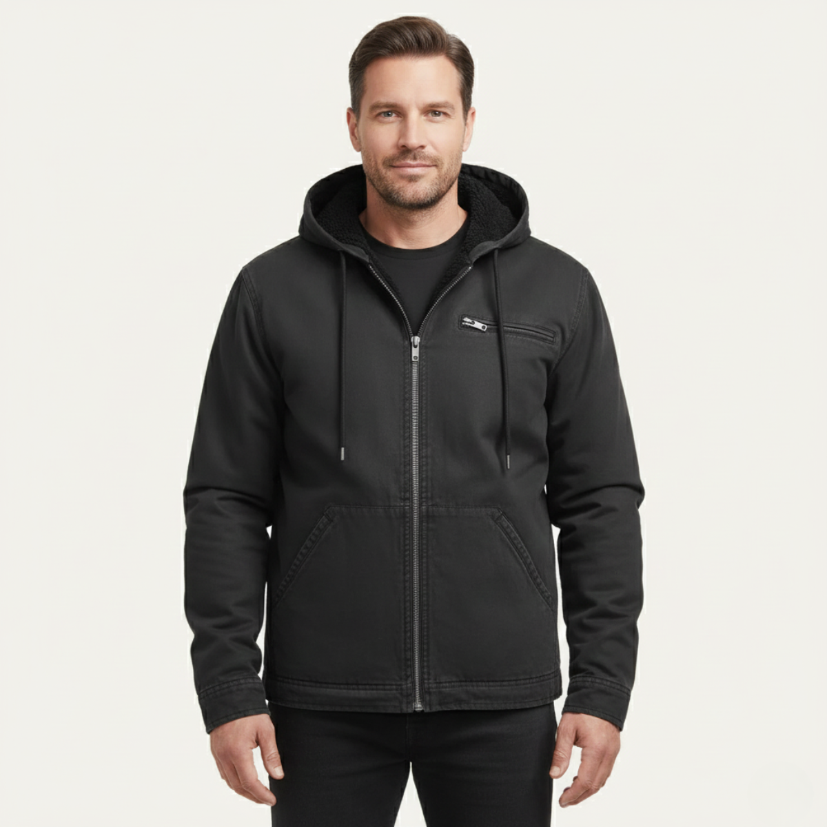 Men's Fleece Lined Hooded Jacket Warm Retro