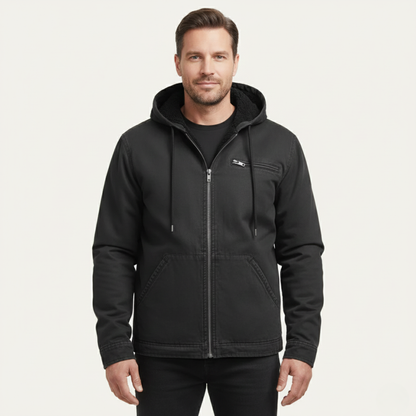 Men's Fleece Lined Hooded Jacket Warm Retro