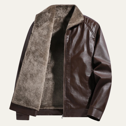 Men's Leather Zip Up Jacket Fleece Lined Coat