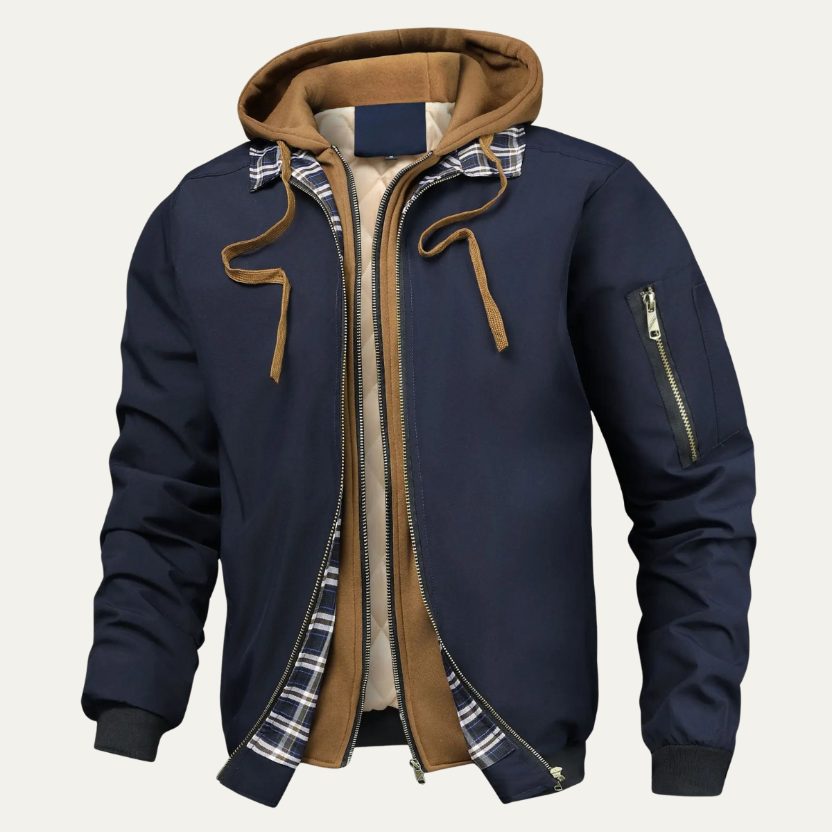 Lecco Men's Hooded Bomber Jacket Multi Layer