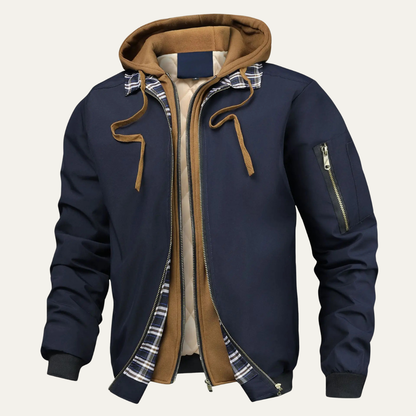 Lecco Men's Hooded Bomber Jacket Multi Layer