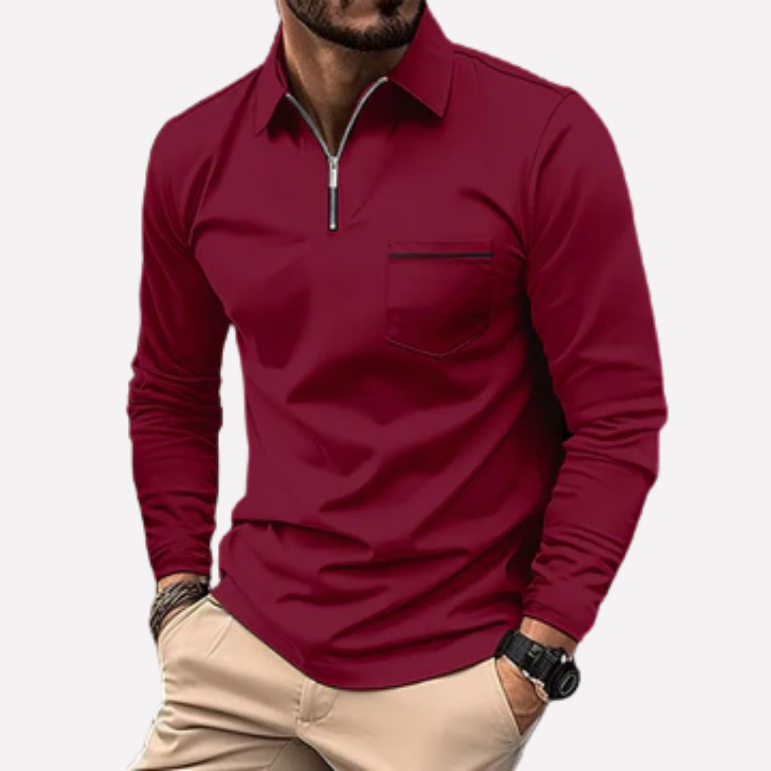Men's Polo Shirt Long Sleeve Cotton Chest Pocket