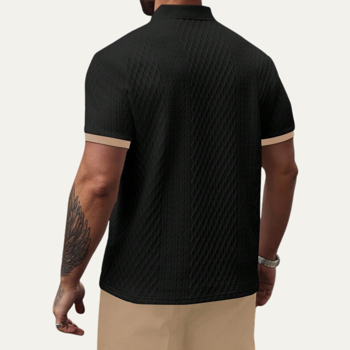 Men's Textured Polo Shirt Contrast Collar