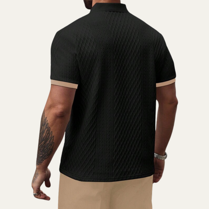 Men's Textured Polo Shirt Contrast Collar