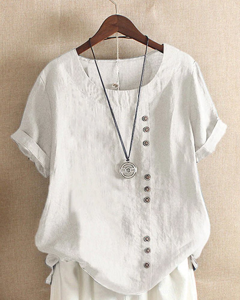 Women's Linen Crew Neck Short Sleeve