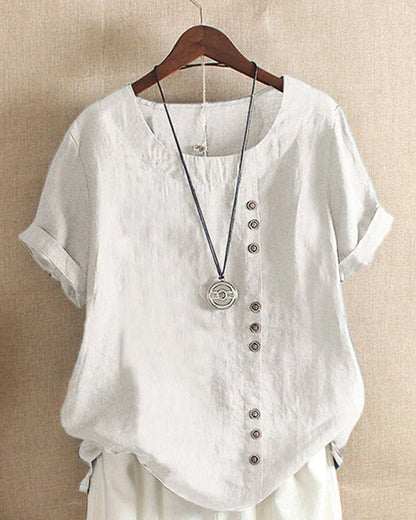 Women's Linen Crew Neck Short Sleeve