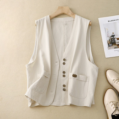 Women's Vest Buttons Down Patch Pockets - Vonnera