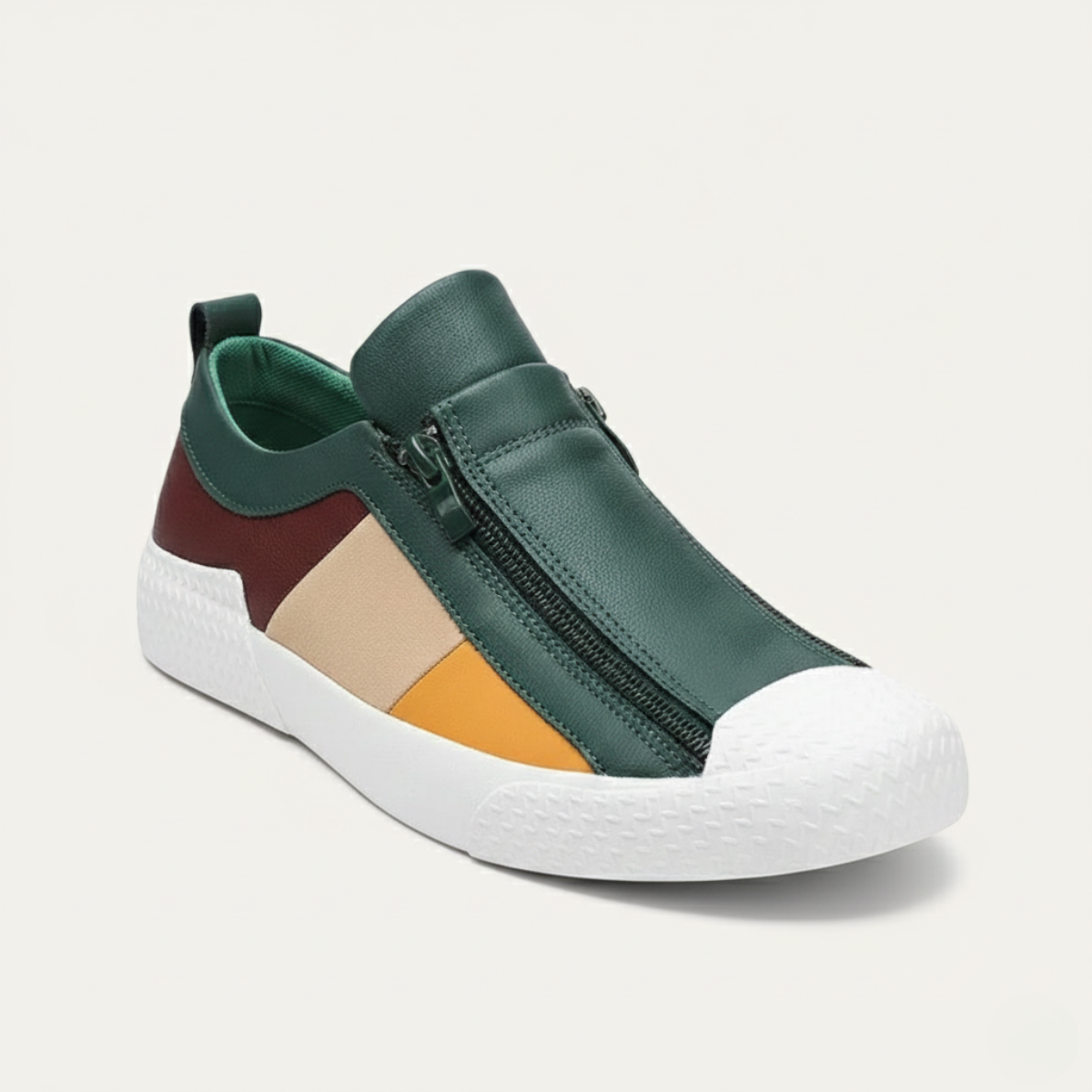 Men's Leather Sneakers Zip Up Black - Vonnera