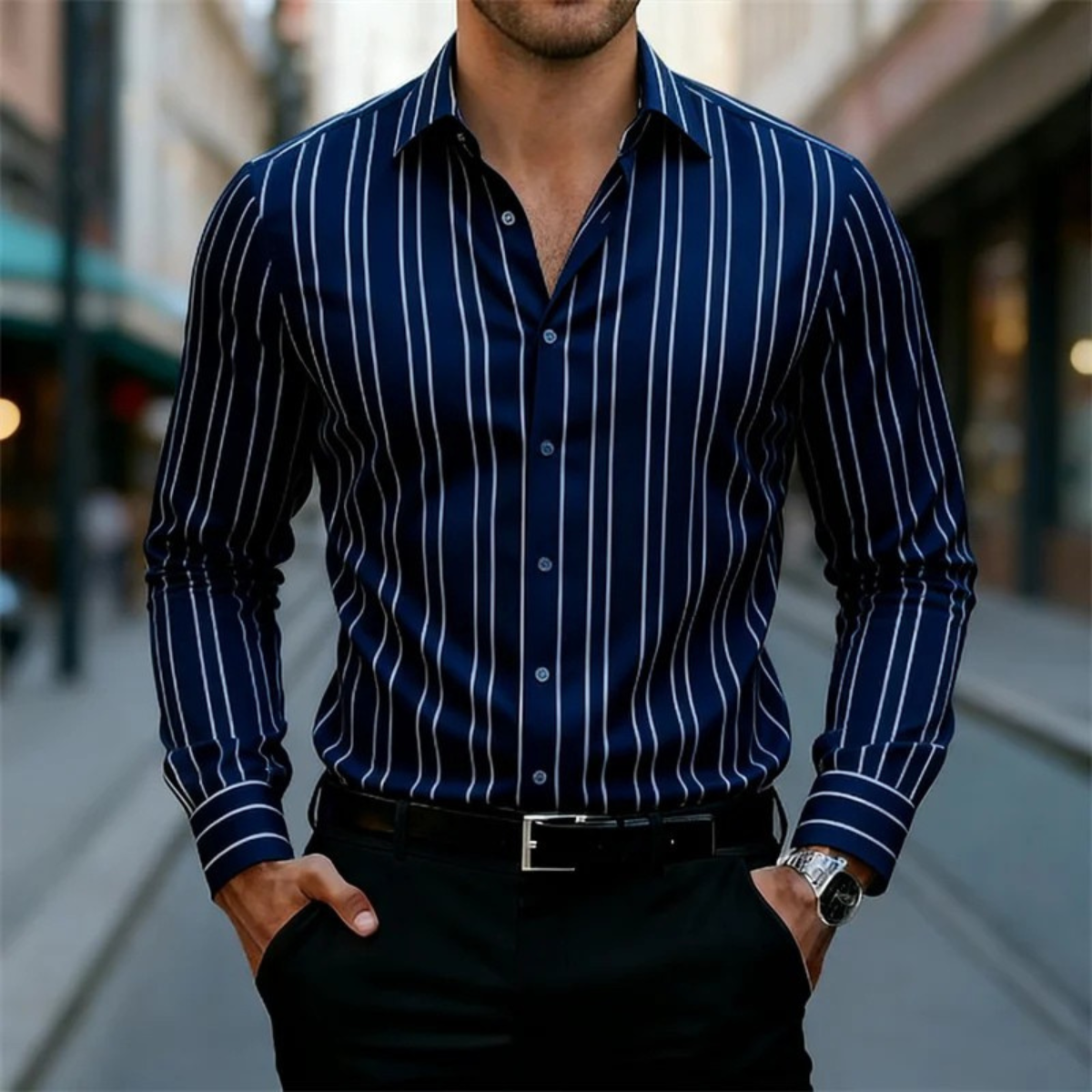 Men's Casual Shirt Multicolor Vertical Stripe Cotton