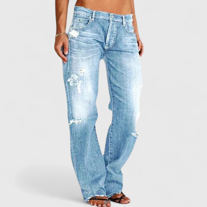 Women's Distressed Straight Leg Low Rise Jeans