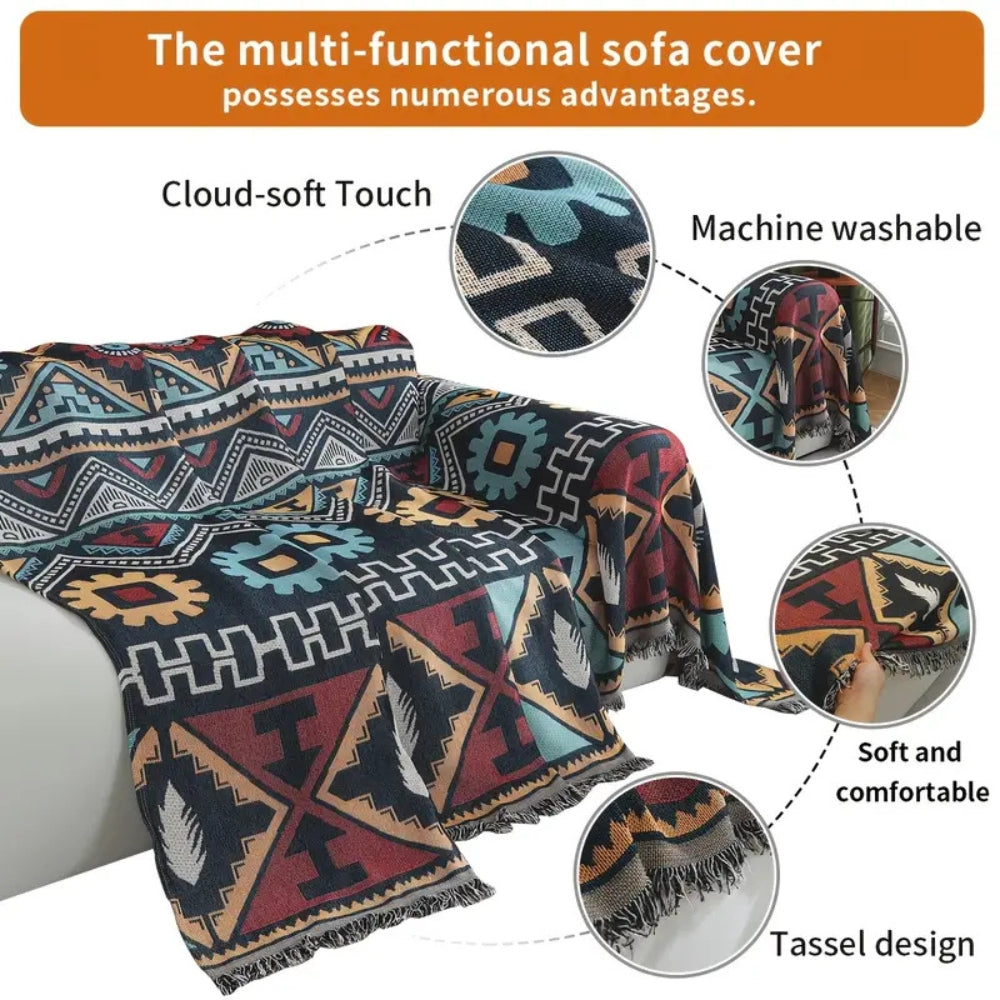 Geometric Sofa Cover Boho Inspired Polyester Living Room Furniture