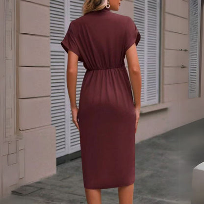 Women's Elegant Midi Dress Draped Design