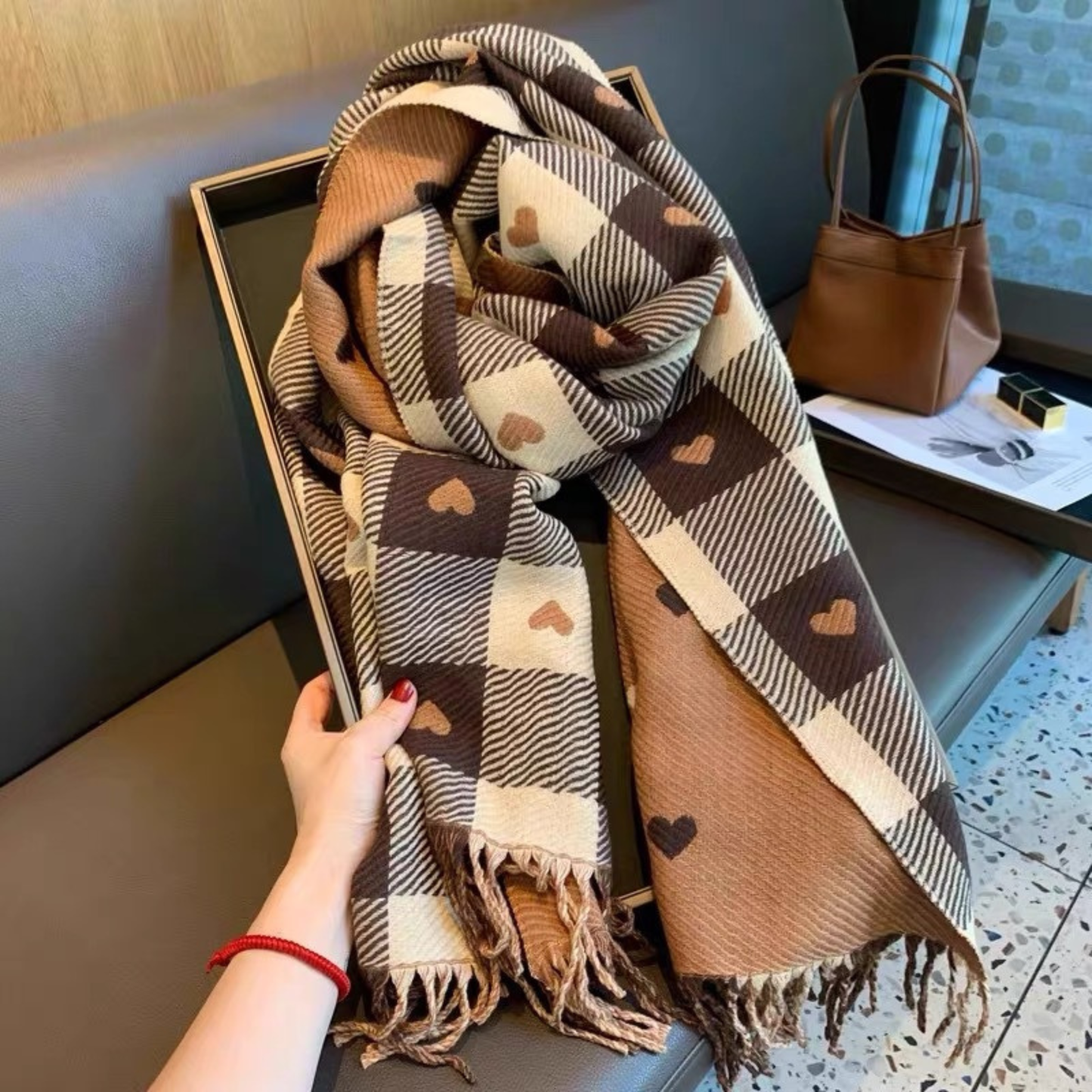 Comfy Plaid Tassel Scarf Warm Double Sided