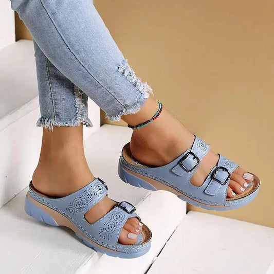 Women's Wedge Sandals Double Buckle Comfortable - Vonnera