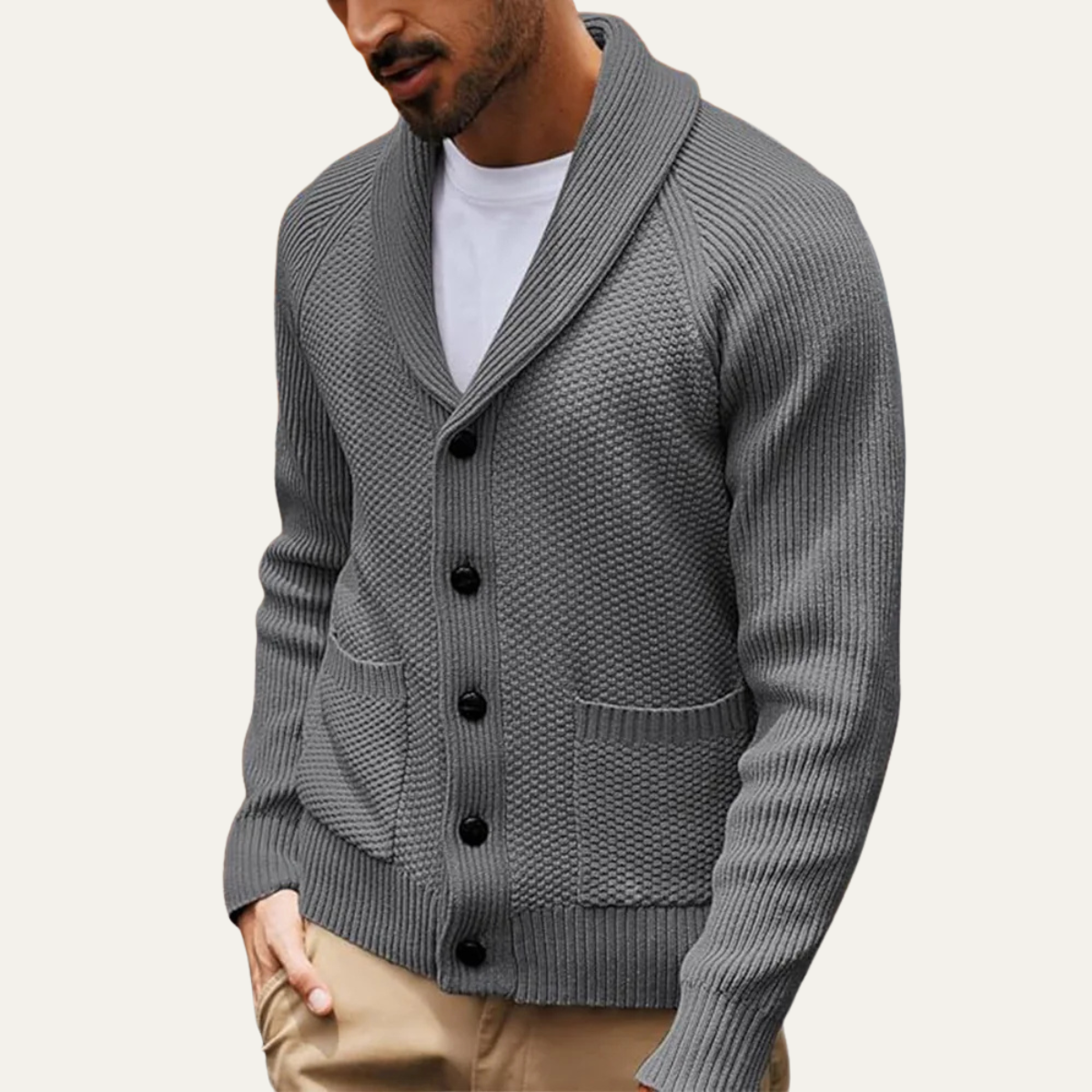Men's Shawl Collar Cardigan Knit With Front Pockets