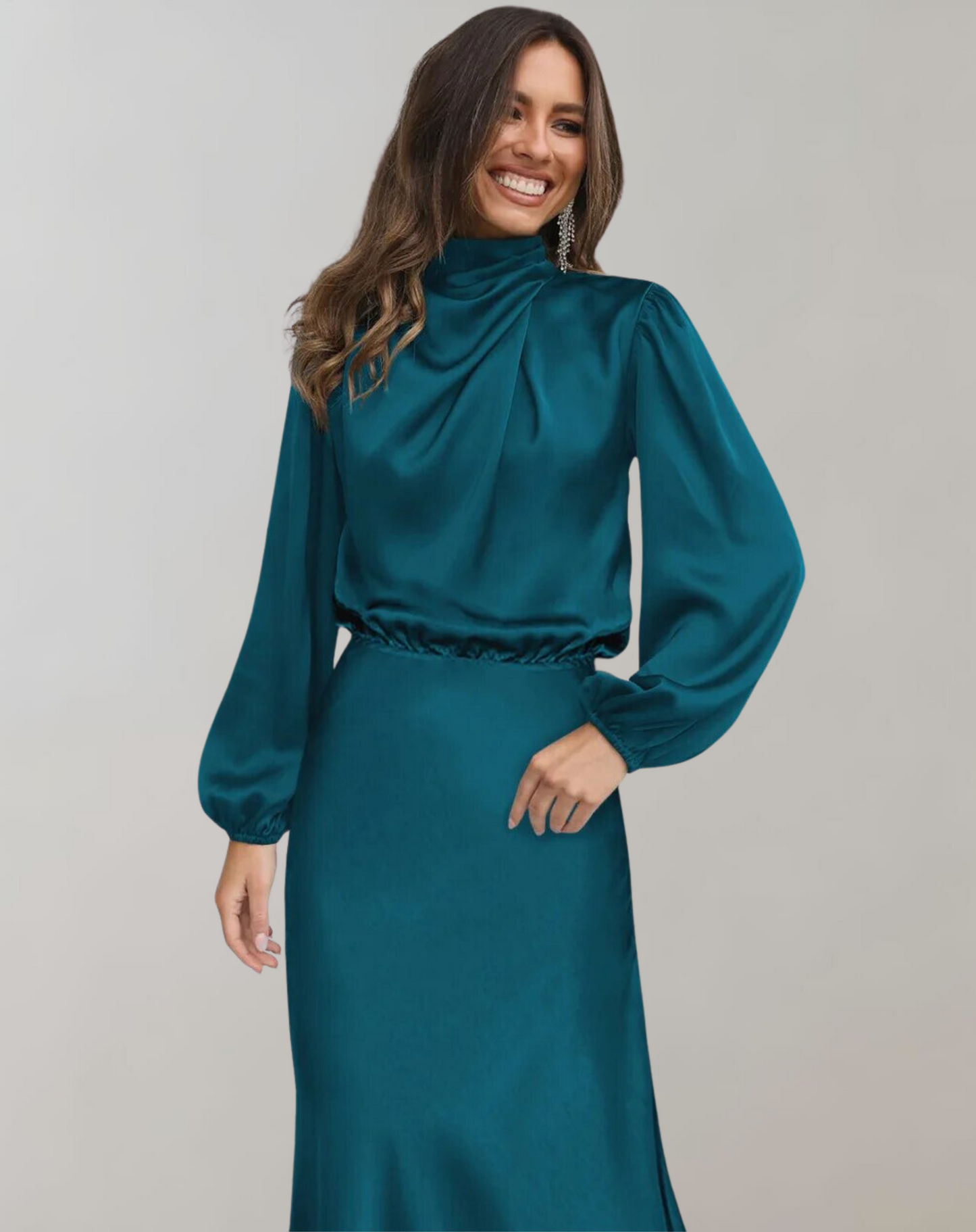 Women's Satin Long Sleeve Evening Dress