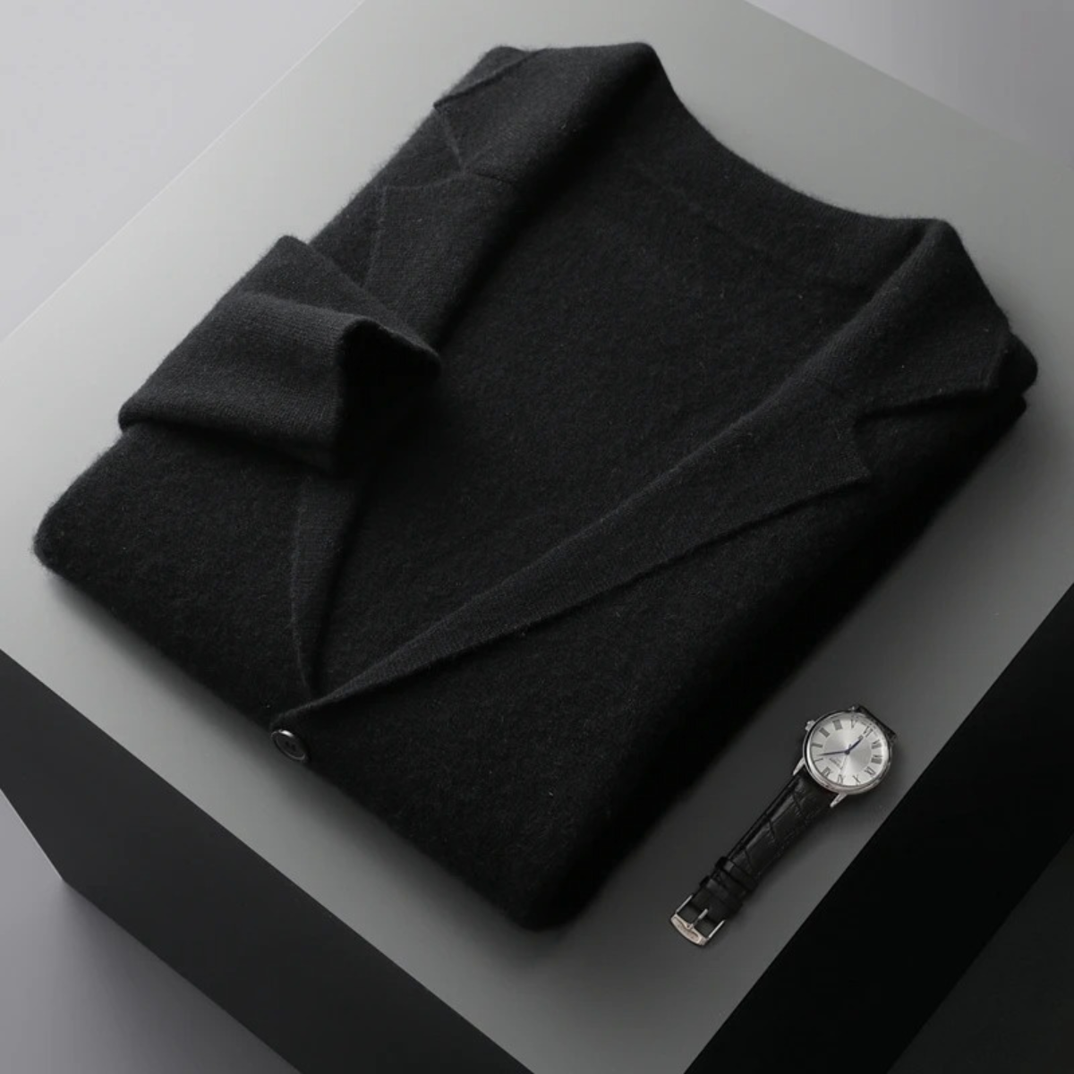 Men's Wool Cardigan Sweater Open Front Charcoal Grey