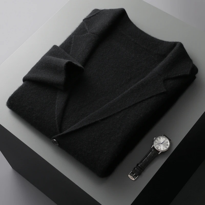 Men's Wool Cardigan Sweater Open Front Charcoal Grey