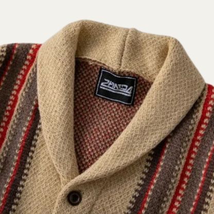 Men's Striped Knit Cardigan Retro Shawl Collar