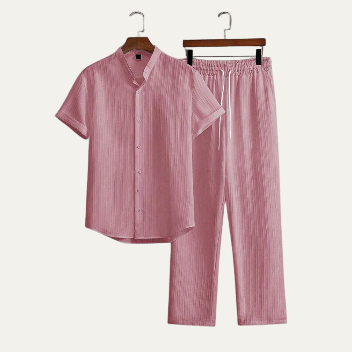 Men's Linen Summer Set Shirt Pants Lightweight Beige