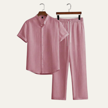 Men's Linen Summer Set Shirt Pants Lightweight Beige