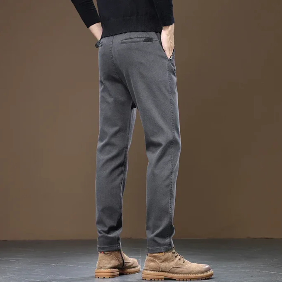 Men's Classic Straight Leg Pants Cotton Casual Beige