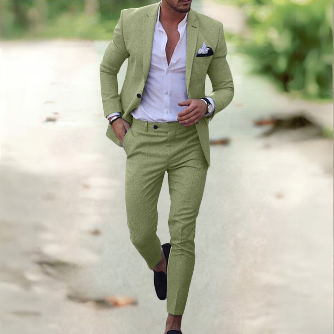 Men's 2 Piece Suit Buttoned Jacket Pants