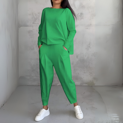 Women's Two Piece Leisure Suit Round Neck Long Sleeves