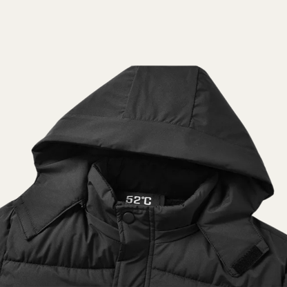 Men's Long Cotton Parka Coat Windproof Black