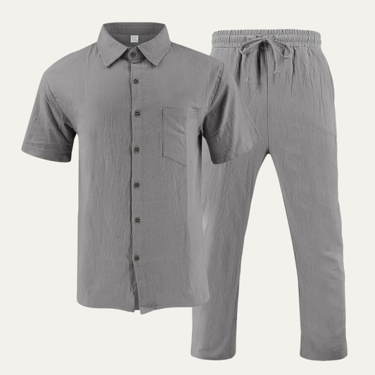 Men's Lightweight Casual Two Piece Suit Shirt Pants - Vonnera