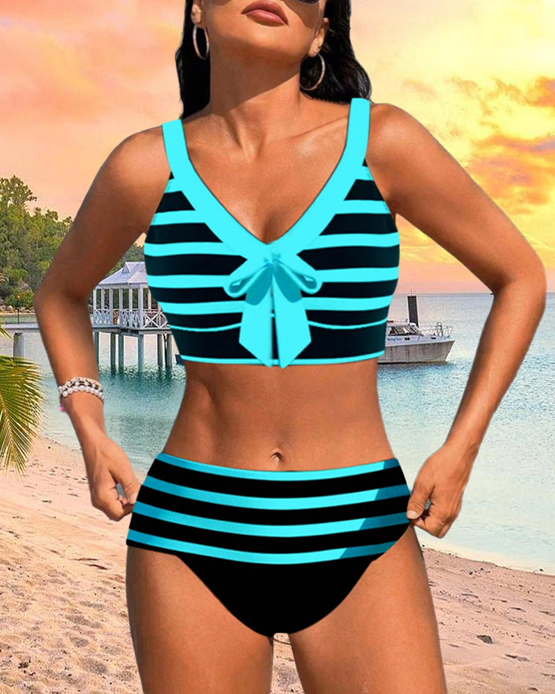 Women's High Waist Striped Bikini Set